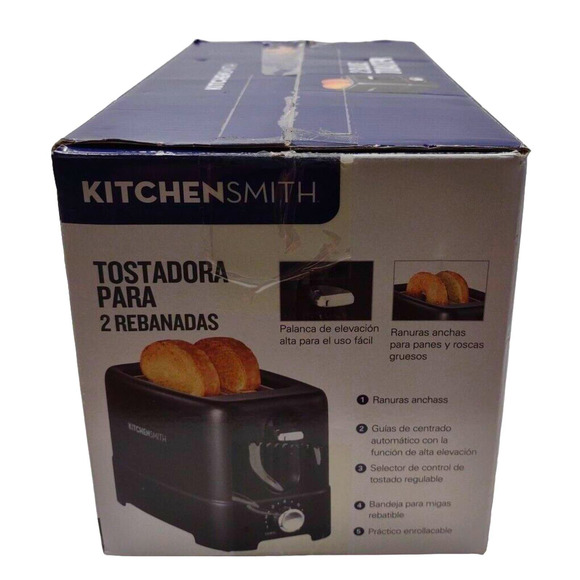 KitchenSmith 2 Slice Toaster 7 Toast Shade Extra Wide Slots Black - Picture 3 of 15